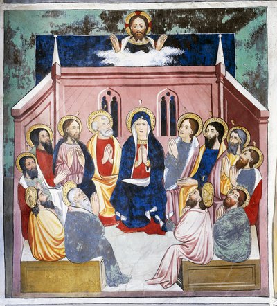 Pentecostés, Vida de Cristo (siglo XV), frescos, Capilla de San Sebastián, Villard-de-Lans, Ródano-Alpes, Francia de Unknown artist