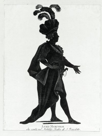 Actuación del castrato italiano Luigi Marchesi (1754 - 1829) también conocido como Marchesini cantando en el teatro de San Benedetto. de Unknown artist