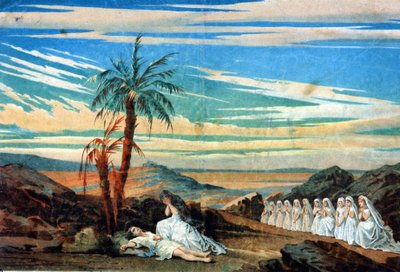 Representación de la última escena del Acto IV de "La Reina de Saba", ópera compuesta por Karl Goldmark (1830 - 1915). de Unknown artist