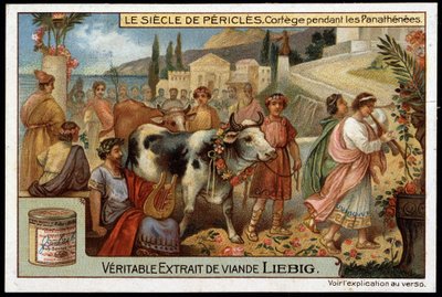 Siglo de Pericles (495-429 a.C.): cortejo durante las panateneas - Cromolitografía de Liebig de Unknown artist