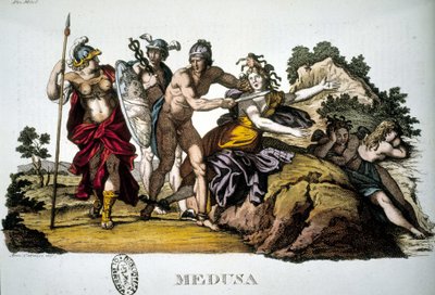 Perseo y la Medusa, una de las tres Gorgonas - en Dizionario mitologico de Unknown artist