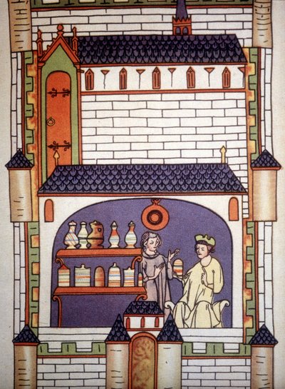 Farmacia en una abadía en el siglo XIII - en “Cirugía” de Ruggero di Salerno. de Unknown artist