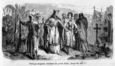 Felipe Augusto ordena pavimentar París en el siglo XII - grabado de Unknown artist
