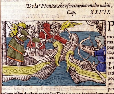 La piratería fue practicada por muchas mujeres nobles escandinavas. Grabado de “Historia de gentium septentrionalium” de Olaus Magnus, Venecia 1567. de Unknown artist