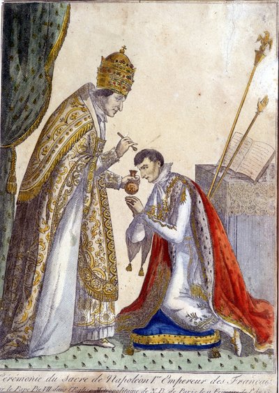 Pío VII (1742-1823) ungió a Napoleón I durante la coronación del emperador francés el 2 de diciembre de 1804 en Notre Dame de París - grabado del siglo XIX de Unknown artist