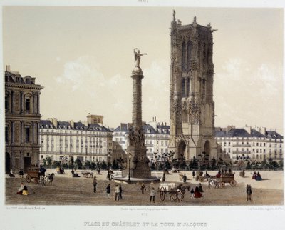Place du Chatelet y la Torre Saint-Jacques de Unknown artist