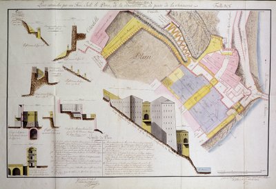 Plano y corte de la Ciudadela de Sisteron de Unknown artist