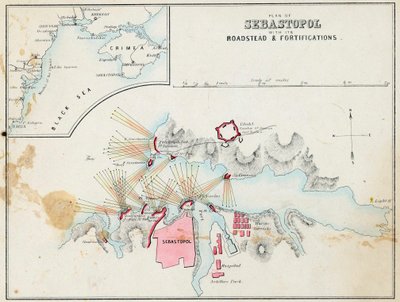 Plano de Sebastopol con las fortificaciones y murallas, Crimea de Unknown