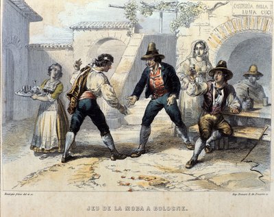 Jugadores de dados (morra), juego italiano en una osteria (taberna) en Bolonia. Principios del siglo XIX. de Unknown artist