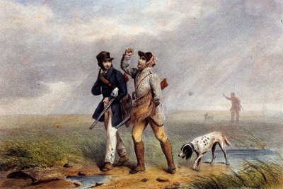 Juego de caza placentero, dos cazadores hablando de Unknown artist