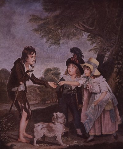 Niño pobre mendigando a niños ricos de Unknown artist