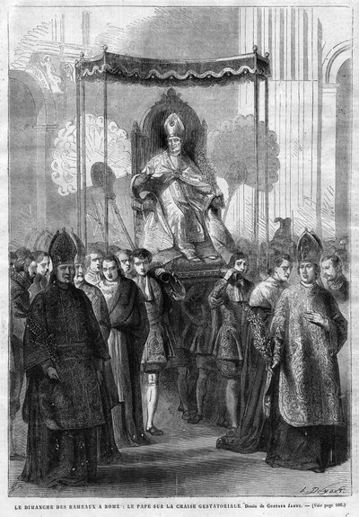 El Papa Pío IX (1835-1914) en la silla gestatoria - Domingo de Ramos en Roma: el Papa Pío IX en la silla gestatoria - dibujo de Gustave Janet - El Diario Ilustrado de 1868. de Unknown artist