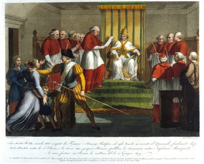 Papa Pío VII (1742 - 1823) excomulgó a Napoleón Bonaparte el 10 de junio de 1809. Grabado del siglo XIX de Unknown artist