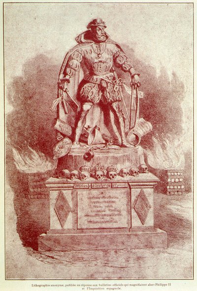 Retrato-carga de Felipe II sobre la Inquisición Española - grabado de Unknown artist