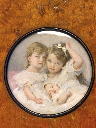 Retrato en miniatura de las grandes duquesas Olga (1895-1918), Tatiana (1897-1918) y María (1899-1918) de Rusia, hacia 1900 (miniatura) de Unknown Artist