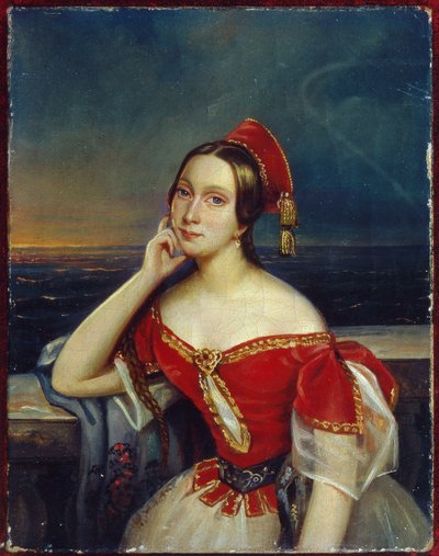 Retrato de la bailarina Marie Taglioni (1804-1884) (Retrato de la bailarina M. Taglioni). Pintura anónima, óleo sobre lienzo. Retrato del siglo XIX, romanticismo. Museo del Teatro State Central A. Bakhrushin, Moscú. de Unknown artist
