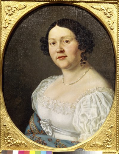 Retrato de la cantante de ópera Sophia Vasilyevna Samoylova (Samoylova Chernikova) (1860-1936) (Retrato de la cantante de ópera Sophia Vasilyevna Samoylova). Pintura anónima, óleo sobre lienzo, finales del siglo XIX. Arte ruso, romanticismo. Museo Estatal  de Unknown artist