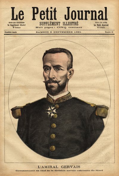Retrato del Almirante Gervais (1837-1921), Comandante en Jefe de la División Naval del Norte. Grabado en Le petit journal, 5/09/1891. Colección Selva de Unknown artist