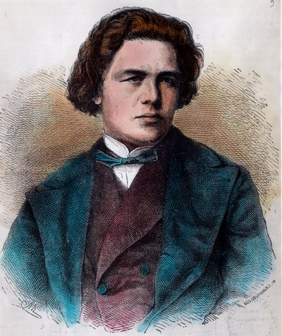 Retrato de Anton Rubinstein (1829 - 1894), pianista y compositor ruso. Grabado del siglo XIX. Colección privada. de Unknown artist