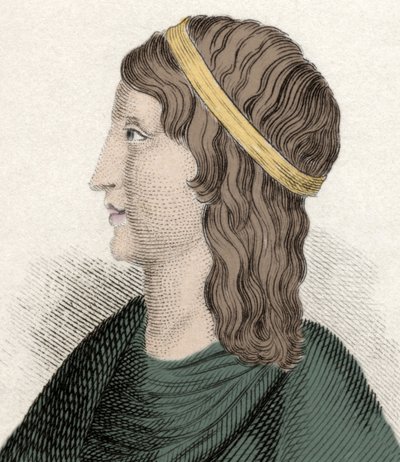 Retrato de Apuleyo (Lucius Apuleius) (alrededor de 125-alrededor de 180), filósofo y escritor latino, de origen bereber (Argelia), autor de "Las Metamorfosis" (El asno de oro o Asinus aureus). Grabado del siglo XIX de Unknown artist