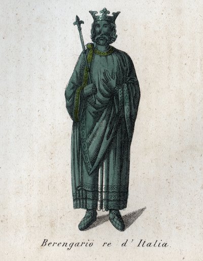 Retrato de Berengario II, rey de Italia (900-966) - Berengario II o Berengario de Ivrea - grabado de "Usi e Costumi di Tutti i Popoli dell