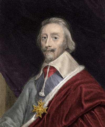 Retrato del Cardenal Richelieu (1585-1642) con la cruz de la Orden del Espíritu Santo (grabado del siglo XIX) de Unknown artist