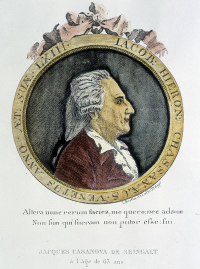 Retrato de Casanova (1725 - 1798) - retrato en frontispicio, en "Historia de mi fuga de las prisiones de la República de Venecia", escrito en Dux en Bohemia de Unknown artist