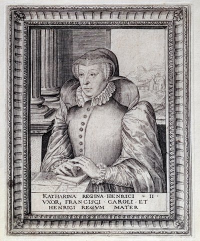 Retrato de Catalina de Médicis (Caterina de Medici) (1519-1589), Reina de Francia. Grabado del siglo XVI. Pau, Museo del Castillo de Unknown artist