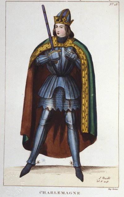 Retrato de Carlomagno o Carlos I el Grande (742 - 814) Rey de los Francos. Grabado de 1830 de Unknown artist