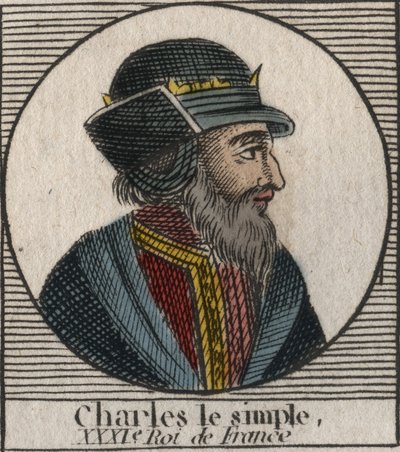Retrato de Carlos III llamado el Simple (879-929) rey de los Francos - CARLOS III (879-929) - Carlos el Simple - Rey de Francia, 893-923 - grabado de “Instruction sur l