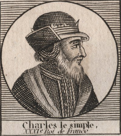 Retrato de Carlos III llamado el Simple (879-929) rey de los Francos - CARLOS III (879-929) - Carlos el Simple - Rey de Francia, 893-923 - grabado de Instruction sur l