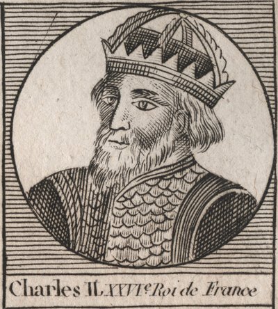 Retrato de Carlos II el Calvo (823-877), Rey de Francia - grabado de “Instruction sur l