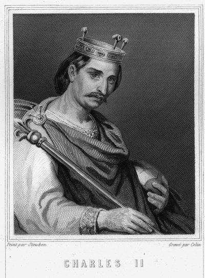 Retrato de Carlos II el Calvo (823 - 877), Rey de Francia - en "Histoire des Français" por Lavallée, grabado, s.d. de Unknown artist