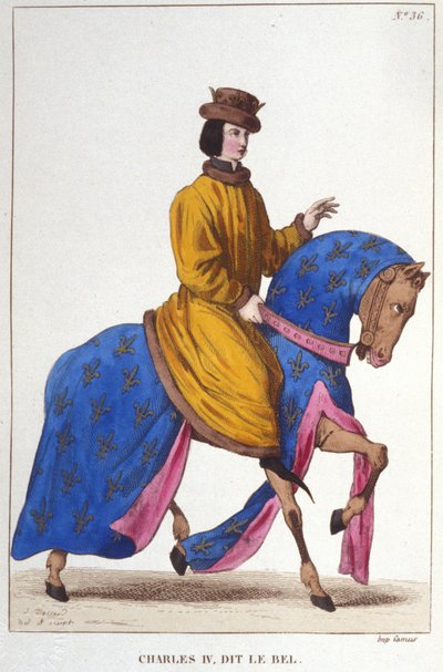 Retrato de Carlos IV el Hermoso (c. 1294 - 1328), Rey de Francia y Navarra (grabado de 1830) de Unknown artist