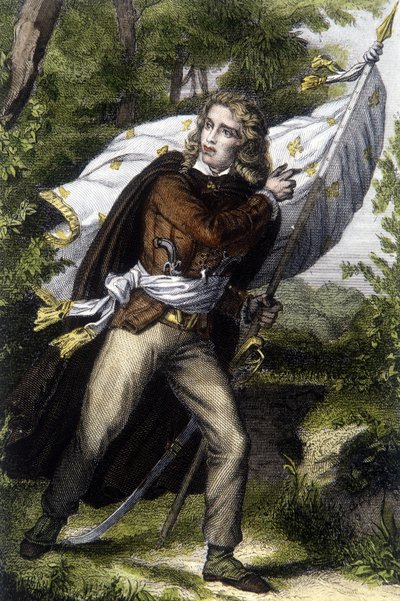 Retrato del Jefe Chouan Jacques Cathelineau (1759-1793) llevando la bandera con flores de lirios de Unknown artist