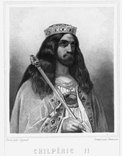 Retrato de Childerico III (v. 670 - 721), Rey de Neustria - en “Histoire des Français” de Lavallée, grabado, sd. de Unknown artist