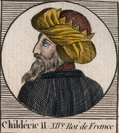 Retrato de Childerico II, Rey de los Francos de 670 a 673 - CHILDERICO II 655-675 Rey merovingio de Francia y Austrasia - grabado de 
