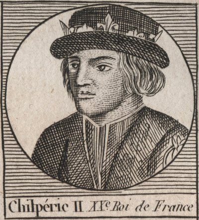 Retrato de Chilperico II (c. 670 - 721), Rey de Neustria - grabado de “Instruction sur l