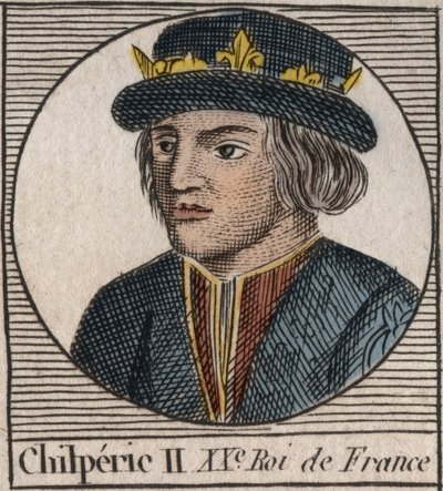 Retrato de Chilperico II (c. 670-721), Rey de Neustria - CHILPERICO II rey de los Francos - grabado de “Instruction sur l