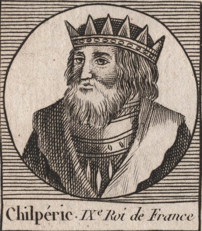 Retrato de Chilperico I (539 - 584), Rey de Neustria - Chilperico I, Rey Merovingio de Francia - grabado de Instruction sur l