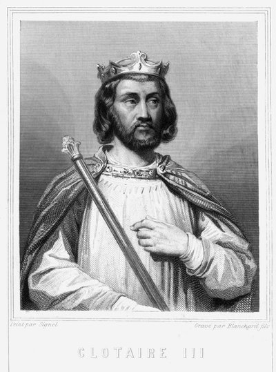 Retrato de Clotario III (652 - 673), Rey de Neustria y Borgoña - en “Histoire des Français” de Lavallée, grabado, sd de Unknown artist
