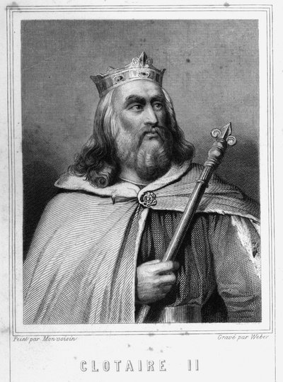 Retrato de Clotario II (584 - 628), Rey de Neustria y Rey de los Francos - en "Histoire des Français" por Lavallée, grabado, s.d. de Unknown artist