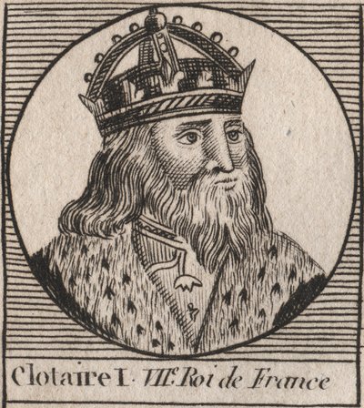 Retrato de Clotario I (497 - 561), Rey de Neustria y Rey de los Francos - grabado de “Instruction sur l