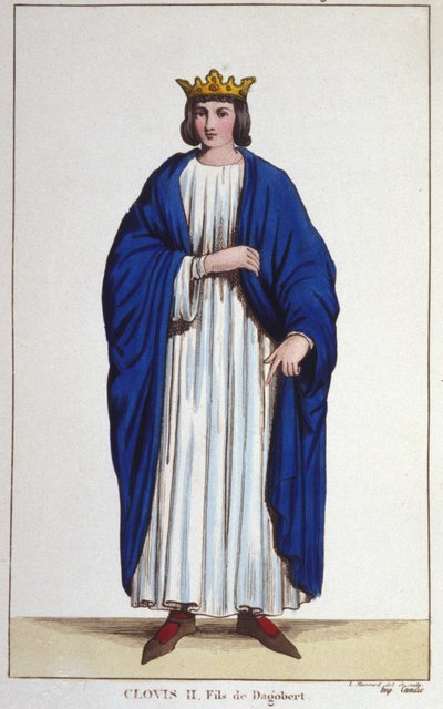 Retrato de Clodoveo II (? - 657), Rey de Neustria, Borgoña y Austrasia. Grabado de 1830 de Unknown artist