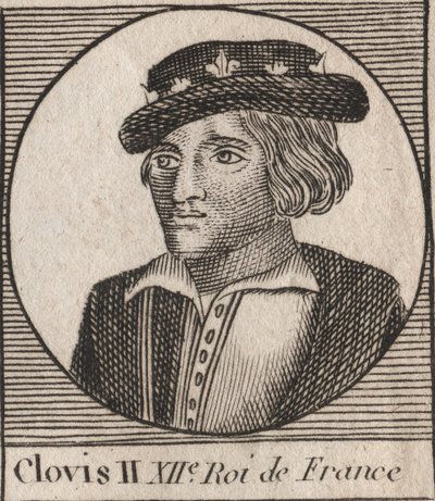 Retrato de Clodoveo II, Rey de los Francos (c.634-657) - Clodoveo II (c.634-657), rey merovingio de Neustria y Borgoña (639-657) - grabado de Instruction sur l