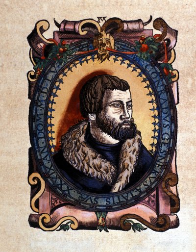 Retrato de Conrad Gesner (1516 - 1565) médico de Zúrich después de la Historia Animalium de Conrad Gesner, Tiguri 1560. Biblioteca Nacional Braidense. Milán de Unknown artist