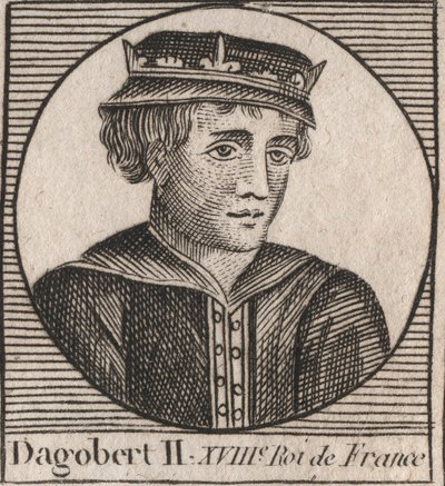 Retrato de Dagoberto II, Rey de los Francos de 711 a 716 - grabado de “Instruction sur l