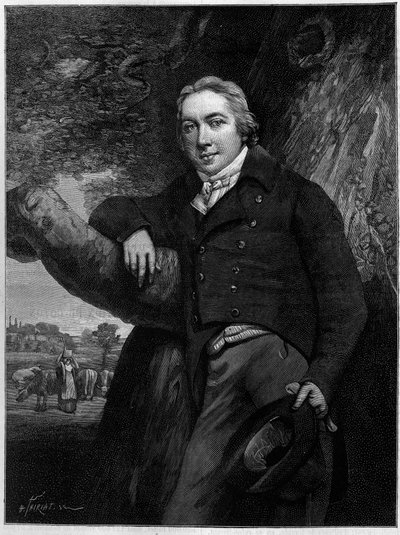 Retrato de Edward Jenner (1749-1823), médico y naturalista inglés, inventor de la vacuna contra la viruela. De un grabado de época. Grabado en "La Nature: revue des sciences et de leurs aplicaciones aux arts et a l