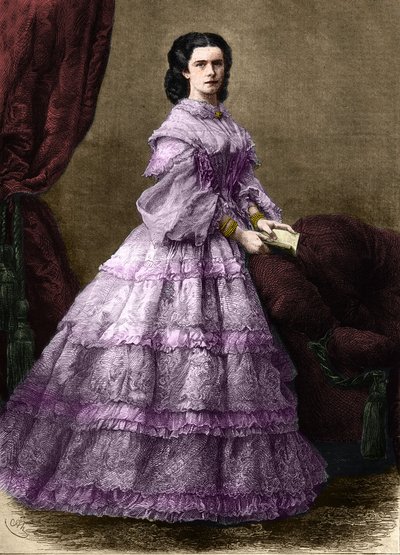 Retrato de Elisabeth de Wittelsbach (1837-1898) (Sissi), Emperatriz de Austria (1854-1898) y Reina de Hungría (1867-1898), nacida Duquesa en Baviera. (EMPERATRIZ ELISABETH DE AUSTRIA). Grabado de 1864. Colección privada de Unknown artist