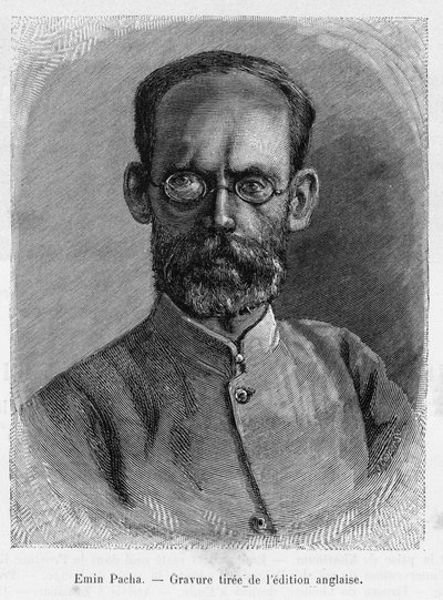 Retrato de Emin Pasha (Isaak Eduard Schnitzer 1840-1892), doctor, naturalista, explorador y gobernador de la provincia egipcia de Equatoria. Grabado, para ilustrar la historia En las sombras de África, investigación descubierta y retirada por Emin Pacha de Unknown artist